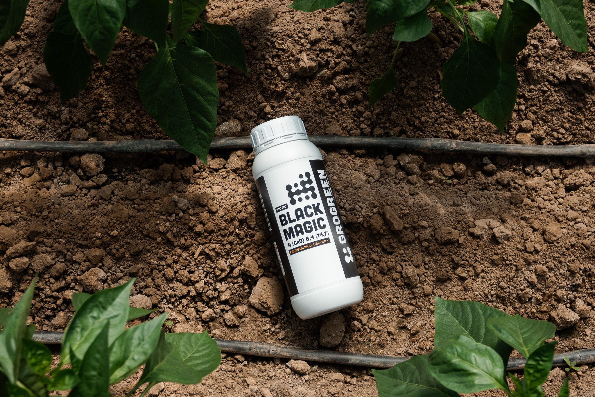 GROGREEN Black Magic soil conditioner on a drip line